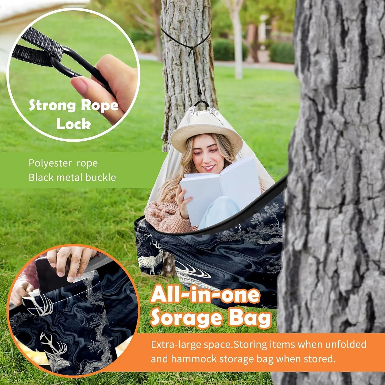 Camping Hammock Double & Single Portable Hammocks with 2 Tree Straps, Great for Hiking,Backpacking,Hunting,Outdoor,Beach,Camping, Deer (1)