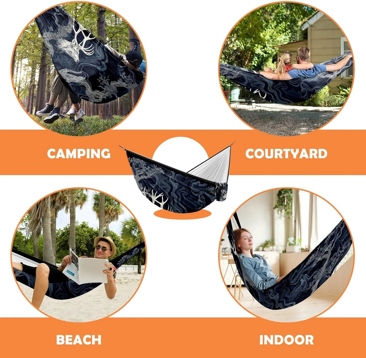 Camping Hammock Double & Single Portable Hammocks with 2 Tree Straps, Great for Hiking,Backpacking,Hunting,Outdoor,Beach,Camping, Deer (1)