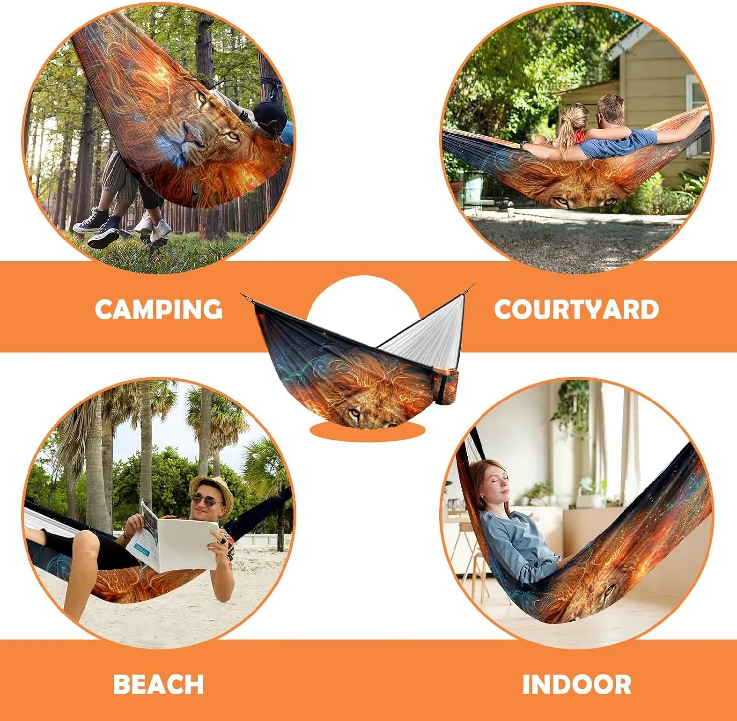 Camping Hammock Double & Single Portable Hammocks with 2 Tree Straps, Great for Hiking,Backpacking,Hunting,Outdoor,Beach,Camping, Lion (25)