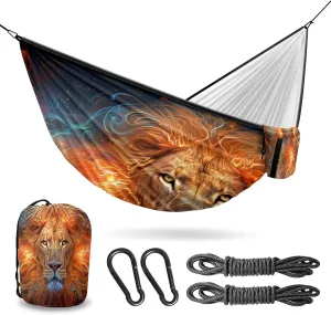 Camping Hammock Double & Single Portable Hammocks with 2 Tree Straps, Great for Hiking,Backpacking,Hunting,Outdoor,Beach,Camping, Lion (25)