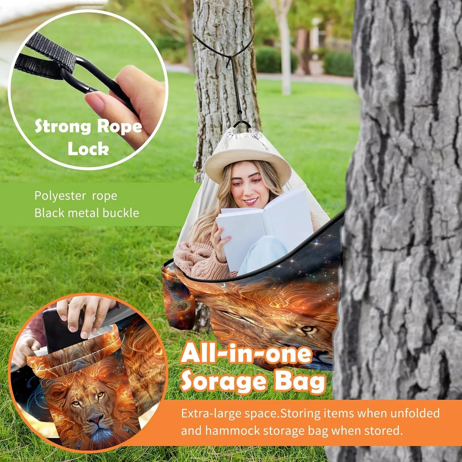 Camping Hammock Double & Single Portable Hammocks with 2 Tree Straps, Great for Hiking,Backpacking,Hunting,Outdoor,Beach,Camping, Lion (25)