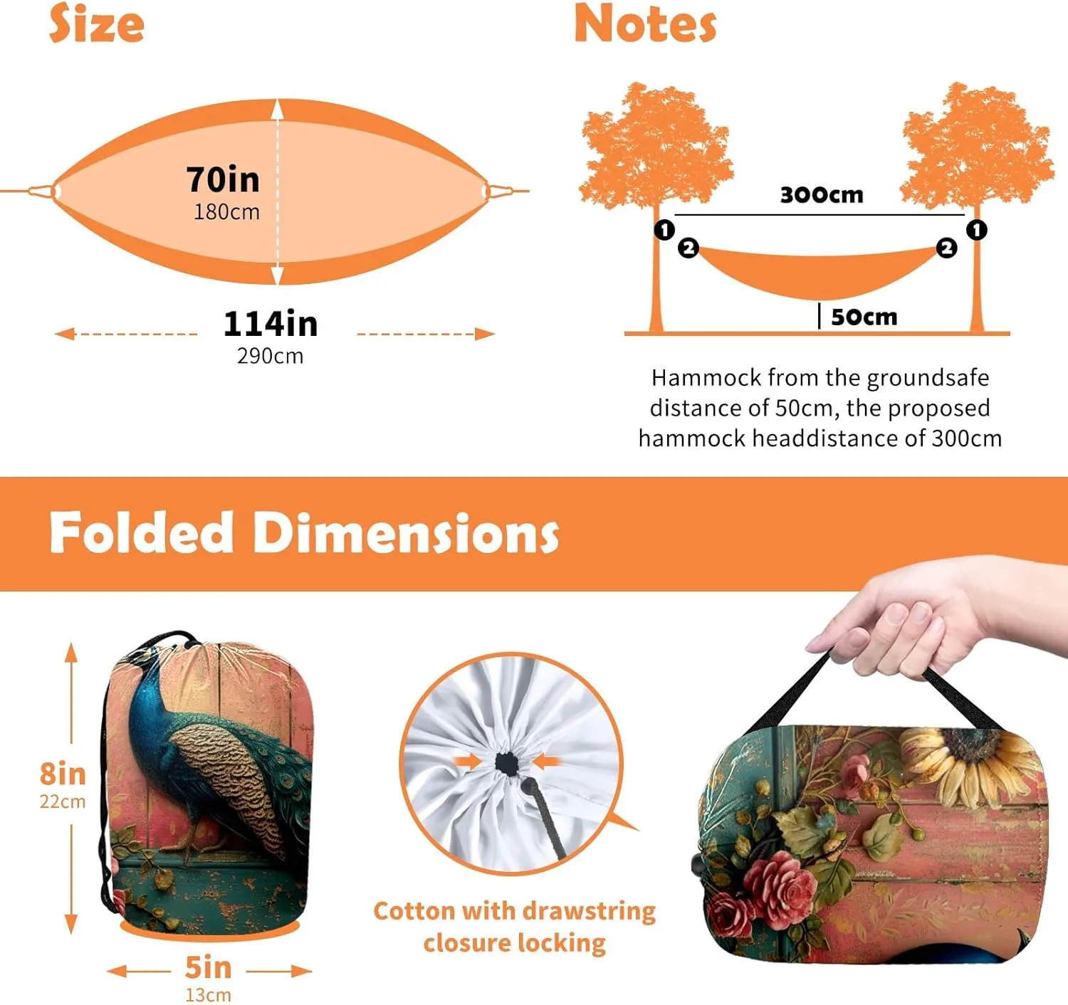 Camping Hammock Double & Single Portable Hammocks with 2 Tree Straps, Great for Hiking,Backpacking,Hunting,Outdoor,Beach,Camping, Peacock (39)