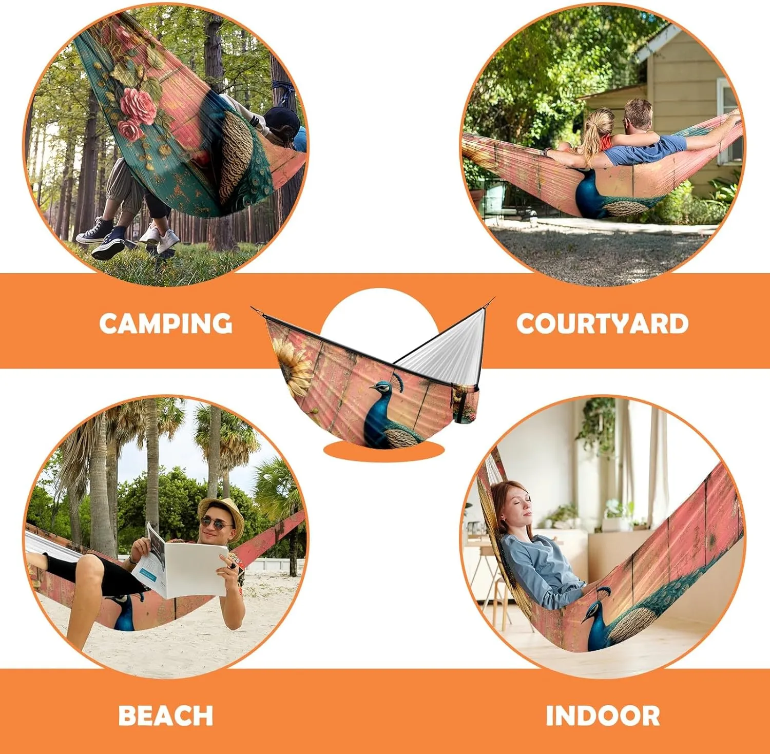 Camping Hammock Double & Single Portable Hammocks with 2 Tree Straps, Great for Hiking,Backpacking,Hunting,Outdoor,Beach,Camping, Peacock (39)