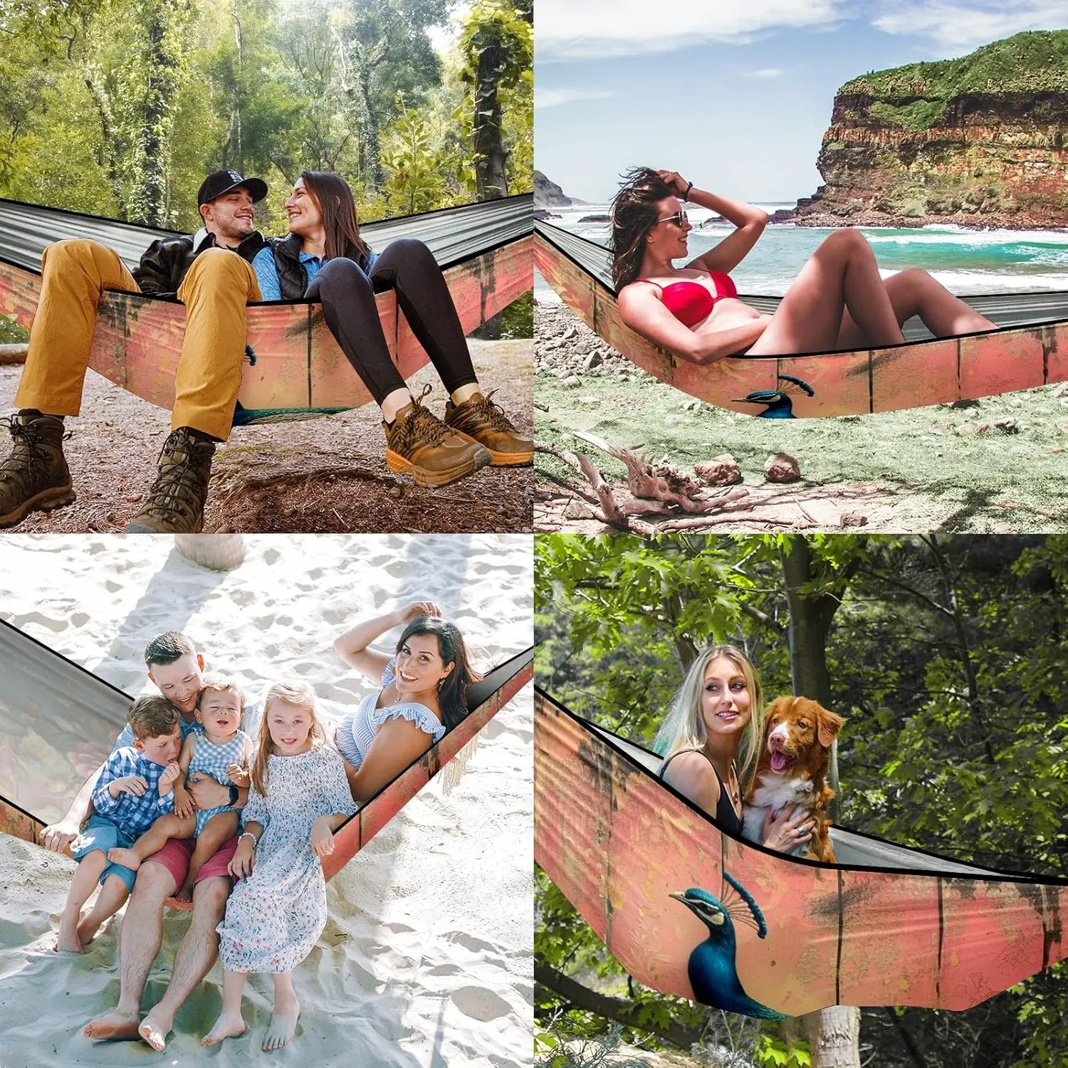 Camping Hammock Double & Single Portable Hammocks with 2 Tree Straps, Great for Hiking,Backpacking,Hunting,Outdoor,Beach,Camping, Peacock (39)
