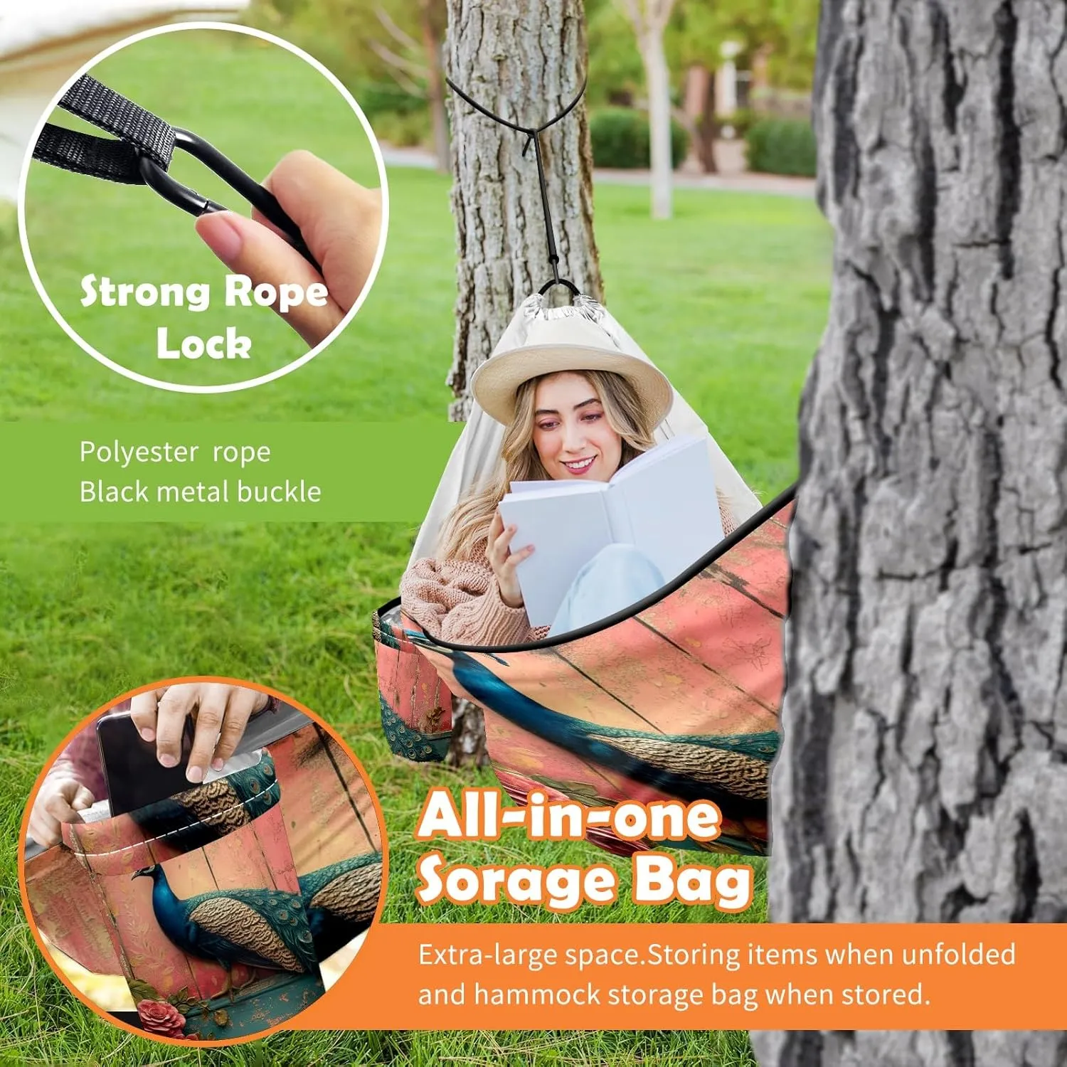 Camping Hammock Double & Single Portable Hammocks with 2 Tree Straps, Great for Hiking,Backpacking,Hunting,Outdoor,Beach,Camping, Peacock (39)