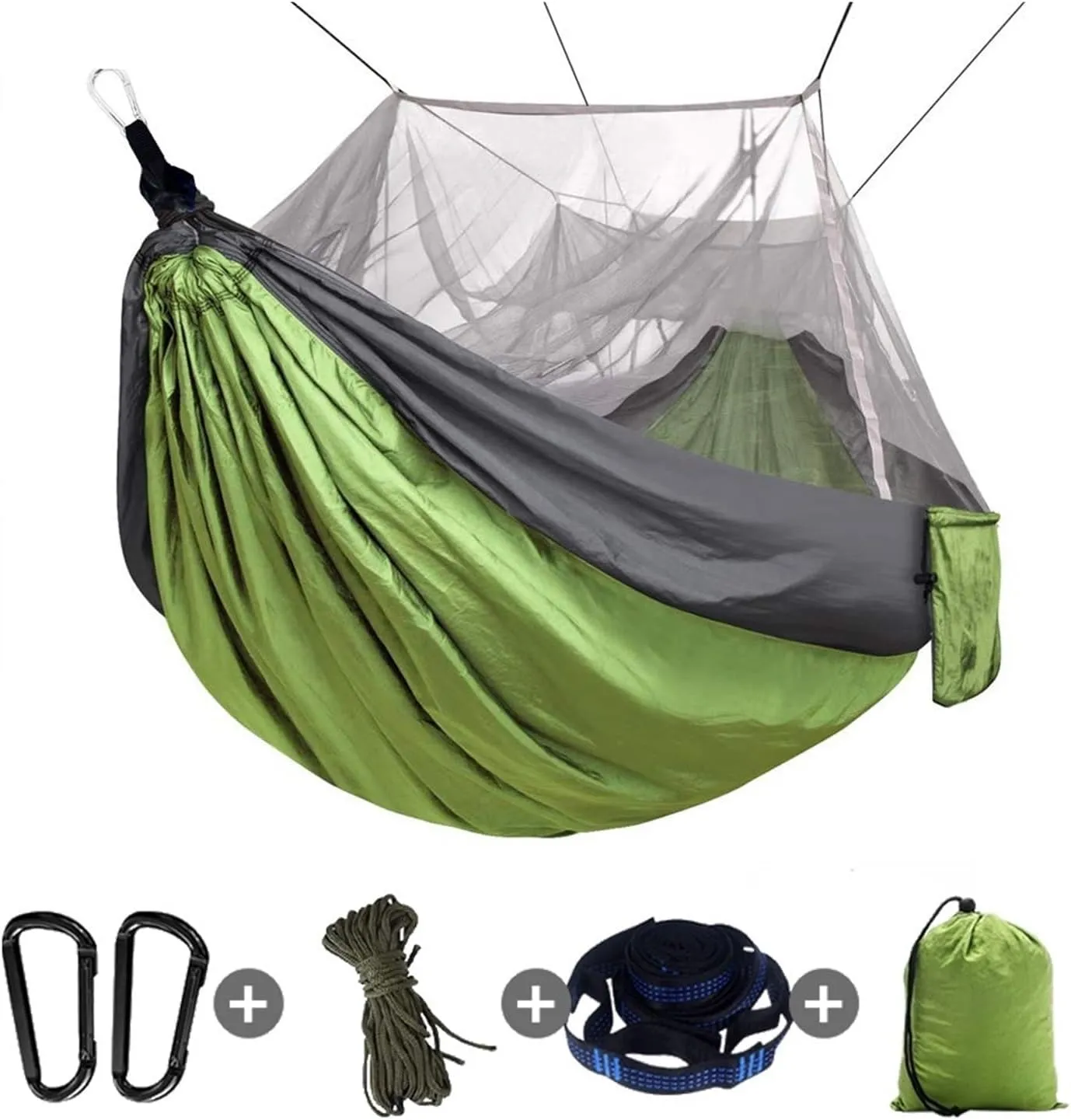 Camping Hammock Double Camping Hammock with Mosquito Net Lightweight Nylon Portable Hammock Parachute Hammock with Tree Straps for Camping