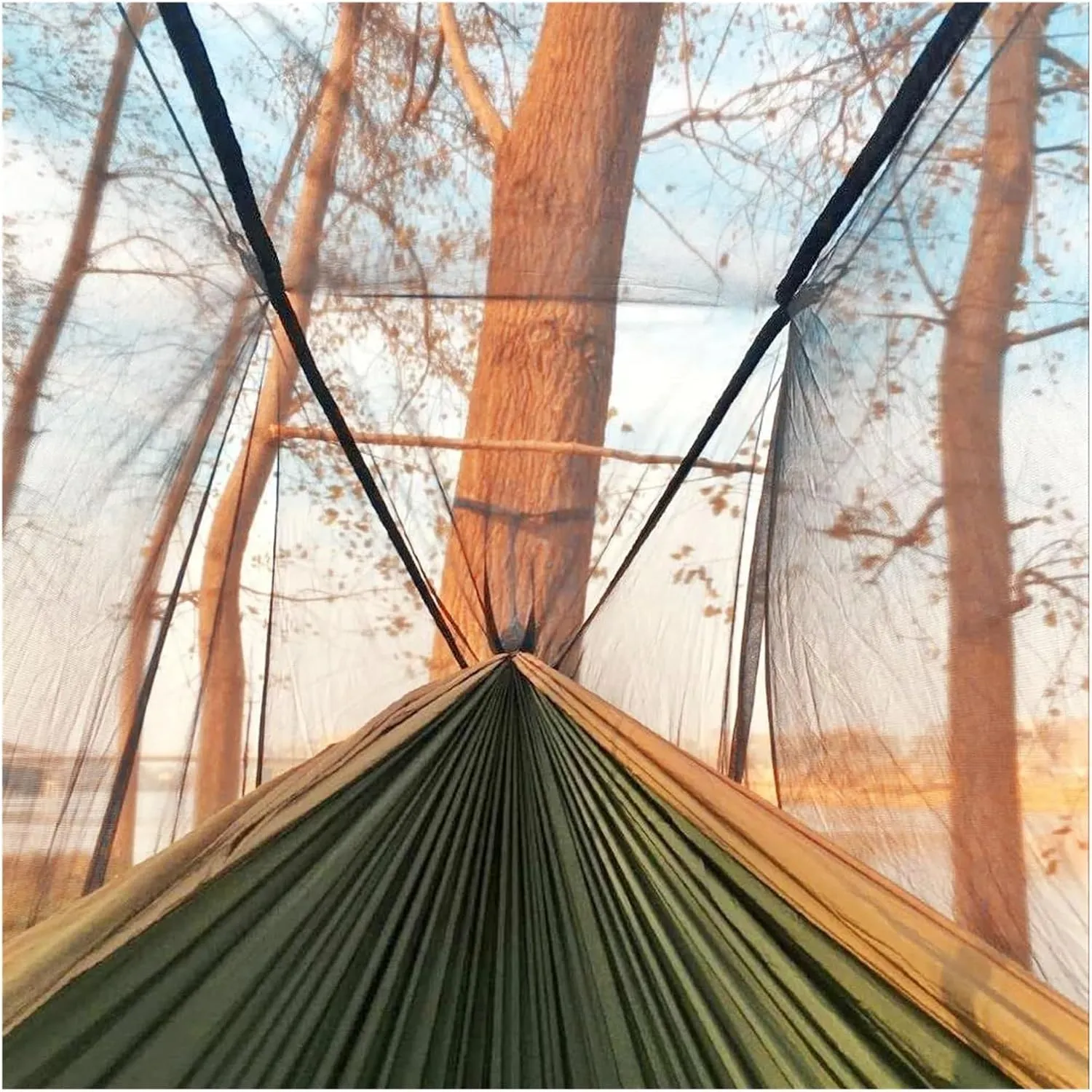 Camping Hammock Double Camping Hammock with Mosquito Net Lightweight Nylon Portable Hammock Parachute Hammock with Tree Straps for Camping