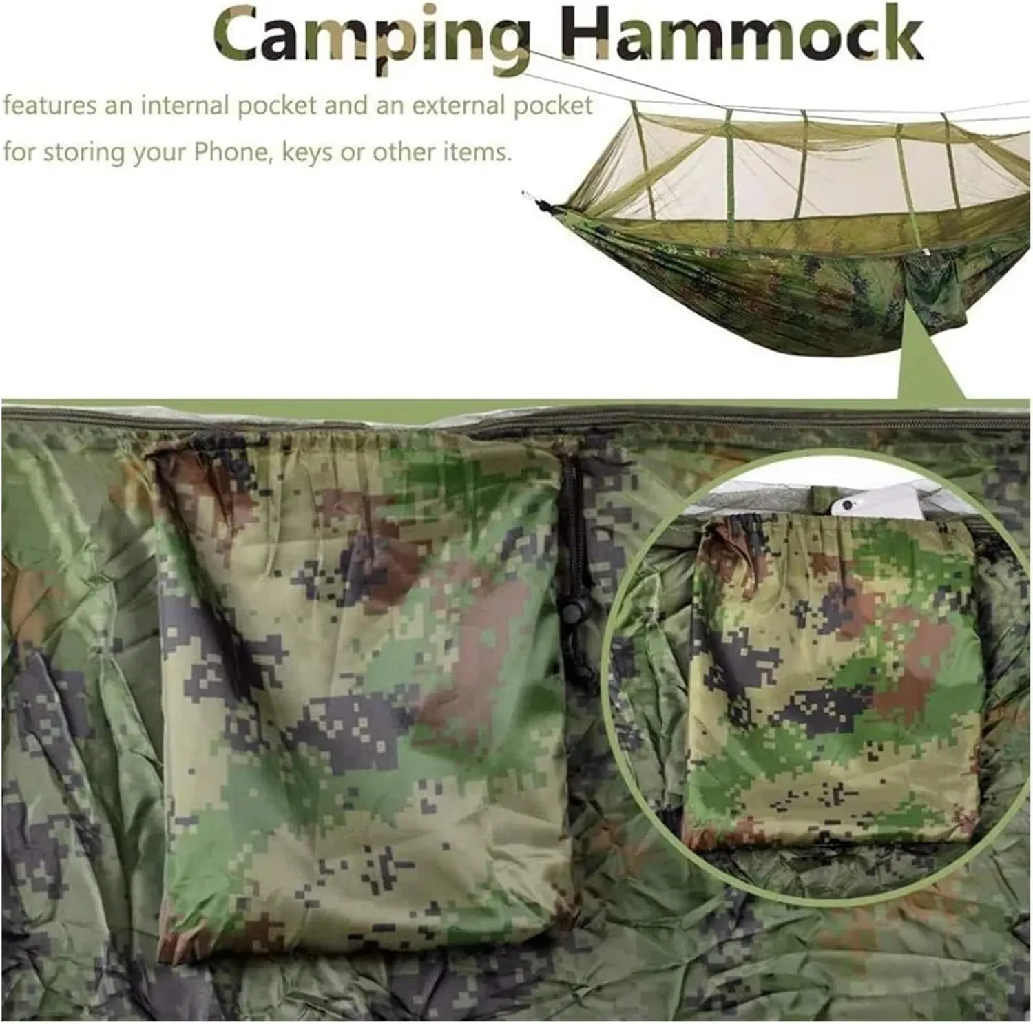 Camping Hammock Double Camping Hammock with Mosquito Net Lightweight Nylon Portable Hammock Parachute Hammock with Tree Straps for Camping