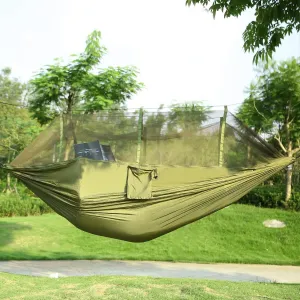 Camping Hammock, Portable Double Hammock with Net,600lbs Load 2 Persons Hammock w/Mosquito Net Outdoor Hiking Camping Hommock Portable Nylon Swing Hanging Bed w/Strap Hook Carry Bag