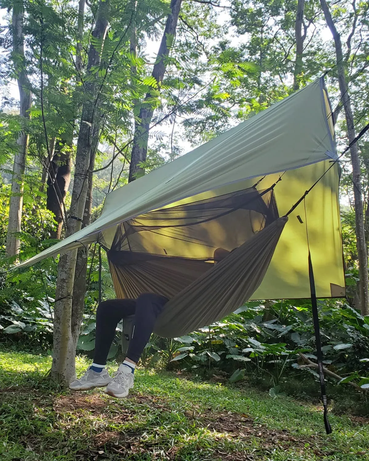 Camping Hammock, Portable Single & Double Hammock with Net, 2 Person Hammock Tent with 2 * 10Ft Straps