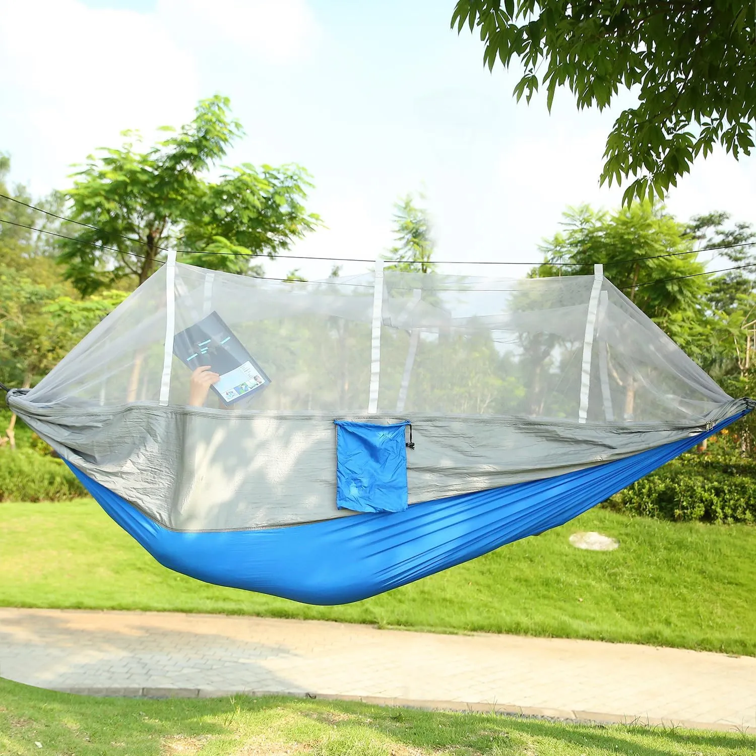 Camping Hammock with Mosquito Net, 600 lbs Capacity, Double Size 102 x 55 inches, Grey