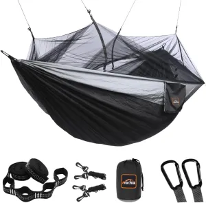 Camping Hammock with Mosquito Net, Double & Single Lightweight Portable Hammocks with Tree Straps, Parachute Hammock for Camping, Backpacking