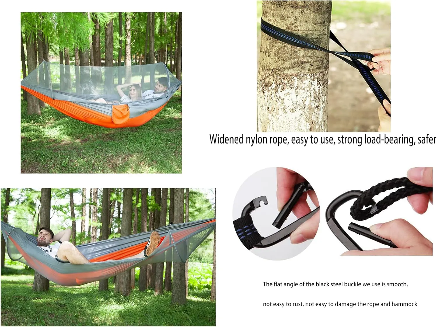 Camping Hammock with Mosquito Net, Portable Hammock Single & Double with Tree Straps, for Backpacking Hiking Travel Outdoor