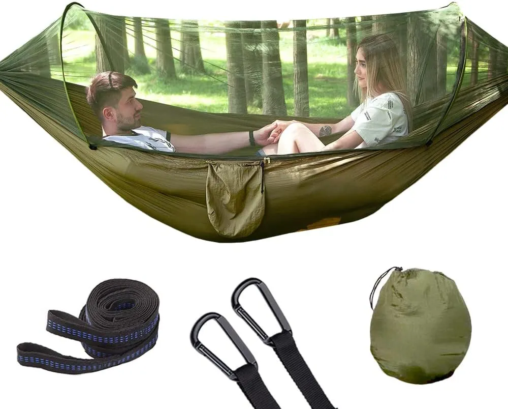 Camping Hammock with Mosquito Net, Portable Hammock Single & Double with Tree Straps, for Backpacking Hiking Travel Outdoor