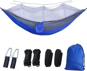 Camping Hammock with Mosquito Net - Ultra Lightweight Durable Double Travel Hammock 210T Parachute Nylon for Outdoor Camping Accessories-Royal Blue with Gray