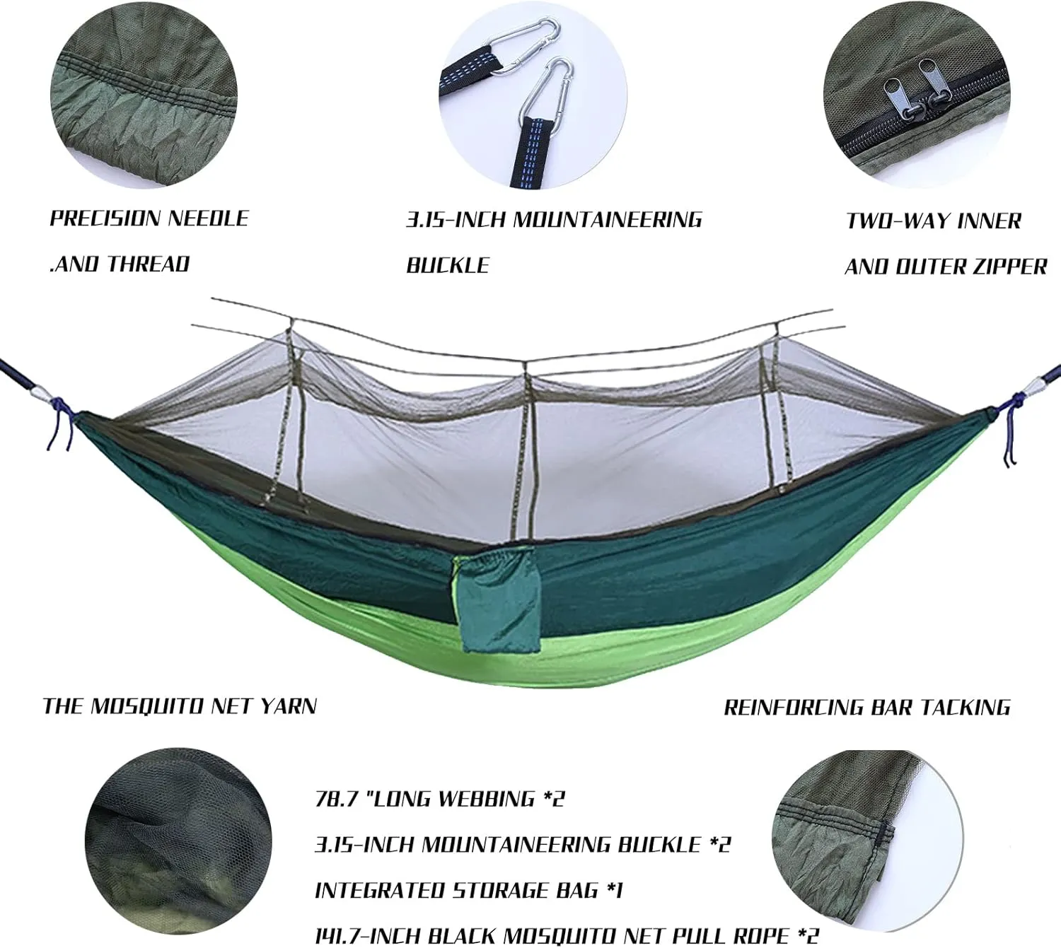 Camping Hammock with Mosquito Net - Ultra Lightweight Durable Double Travel Hammock 210T Parachute Nylon for Outdoor Camping Accessories-Royal Blue with Gray