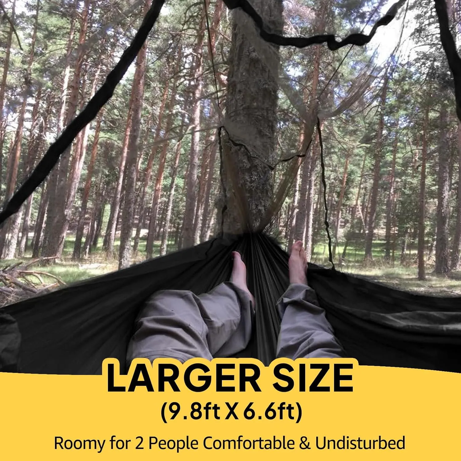 Camping Hammock with Net | 300kg Load Capacity,(300 x 200 cm) Breathable,Quick-Drying Parachute Nylon Travel Hammock | 2 x Premium Carabiners,4 x Slings Included | Outdoor Indoor Garden