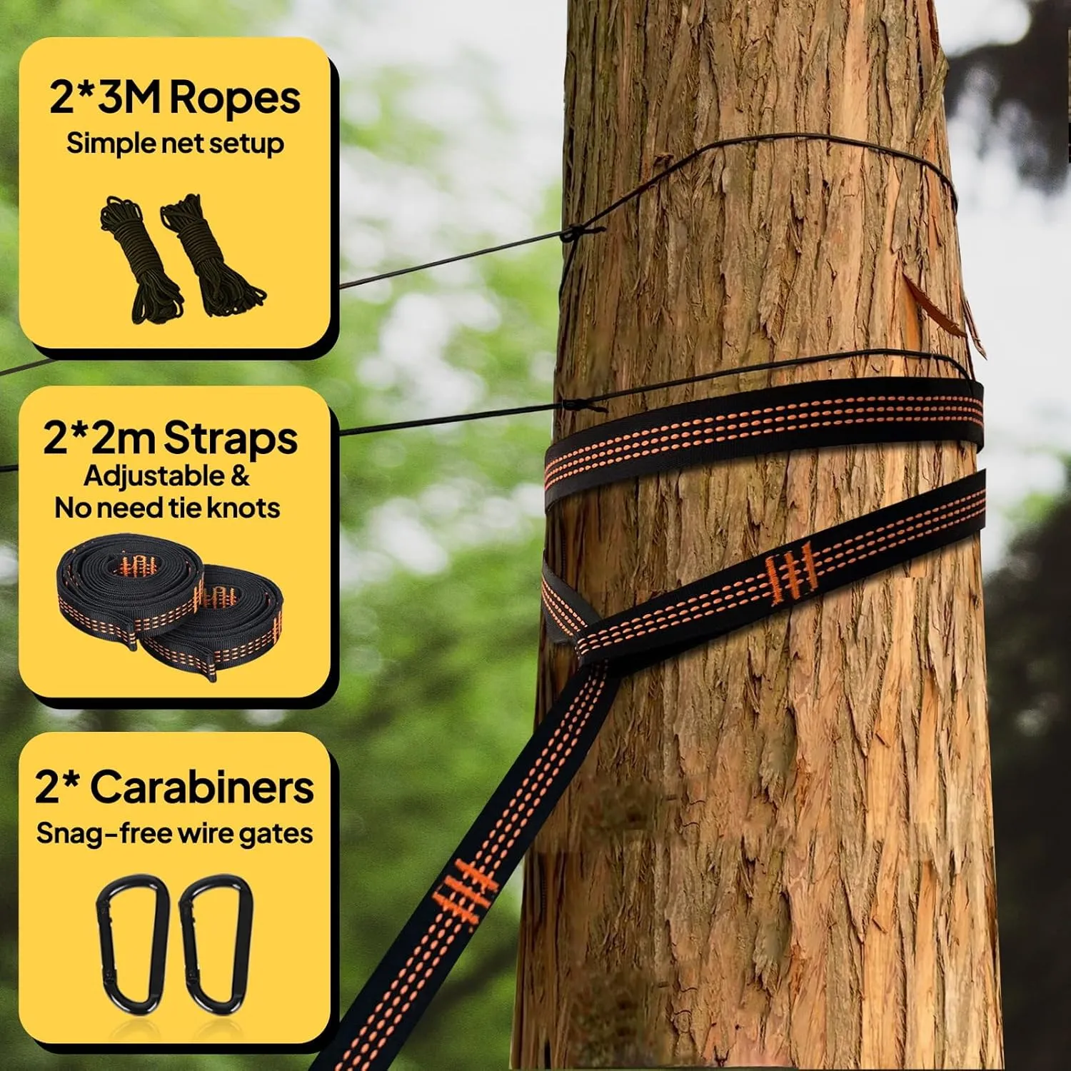 Camping Hammock with Net | 300kg Load Capacity,(300 x 200 cm) Breathable,Quick-Drying Parachute Nylon Travel Hammock | 2 x Premium Carabiners,4 x Slings Included | Outdoor Indoor Garden