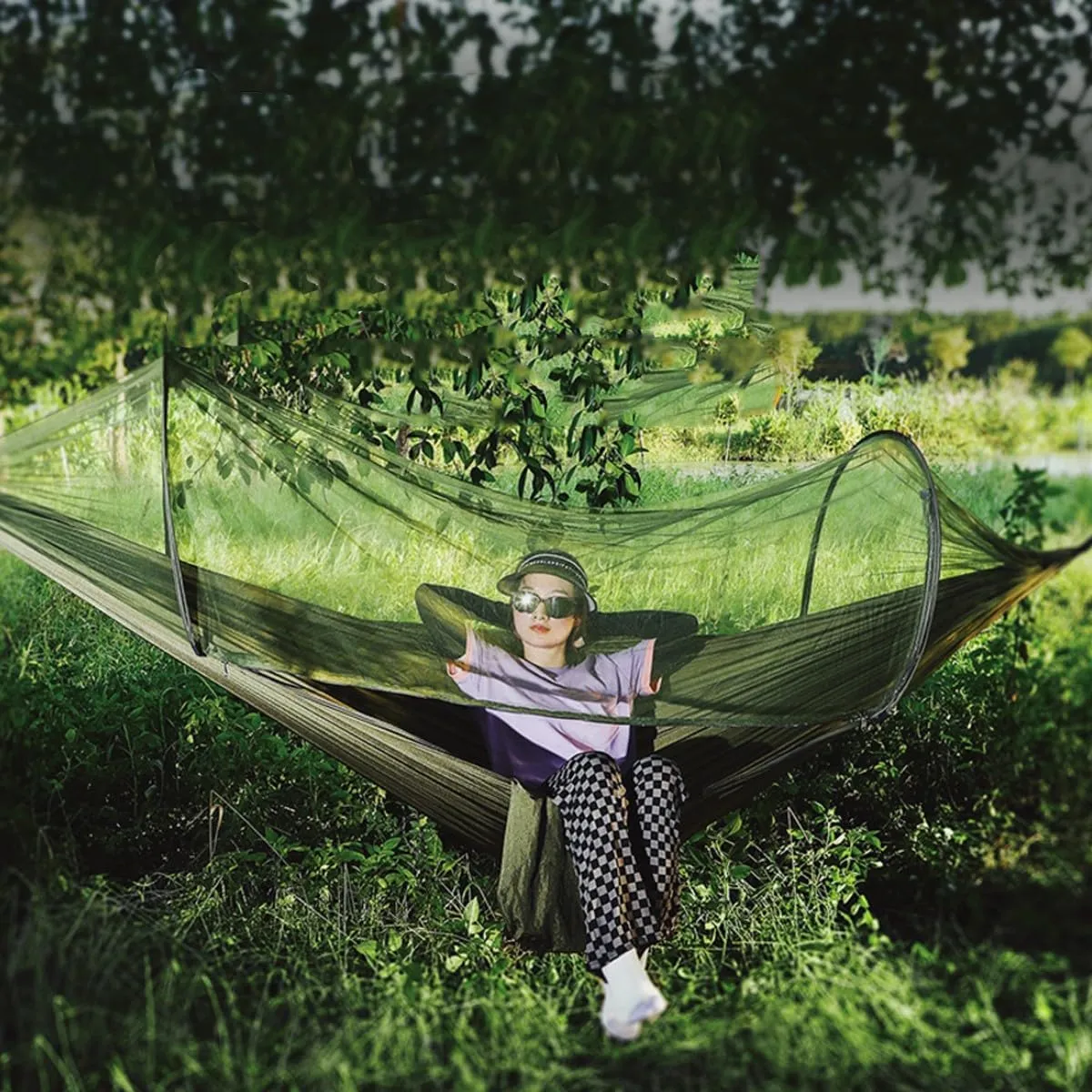 Camping Hammock with Net, Hammock Tent Strong Load-Bearing Capacity, Portable Hammock Camping Breathable Mosquito Proof, Suitable for Outdoor Use(Pink,260 * 140cm)