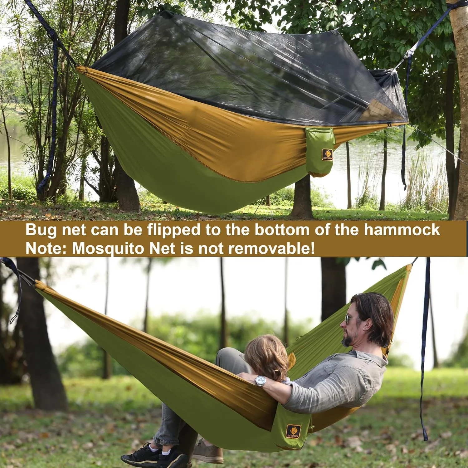 Camping Hammock with Net,Travel Portable Lightweight Hammocks with Tree Straps and Solid D-Shape Carabiners,Parachute Nylon Hammock for Outsides Backpacking Beach Backyard Patio Hiking