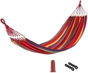 Camping Hammock,Outdoor Double Hammock with Travel Bag, Cotton Hammock with D Rings and Tree Straps for Terrace, Balcony, Garden, Outdoor, Camping red