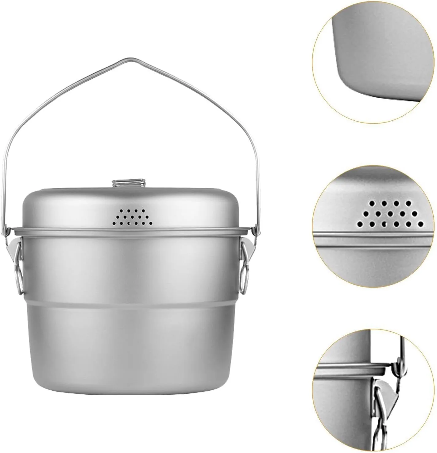 Camping Hanging Pot Campfire Cookware 5.5 L Capacity Stockpot Cooking Pot Titanium Stew Pot for Holidays Travel Beach Fishing