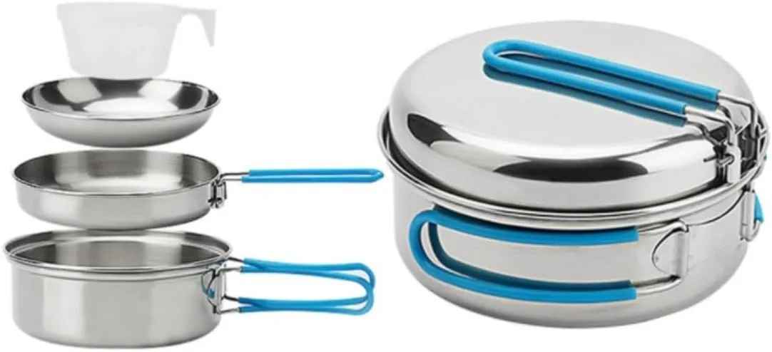 Camping Kitchen Utensil Outdoor Stainless Steel Pot Set Pot Set Camping Hiking Portable Folding Cooker for Outdoor Cooking