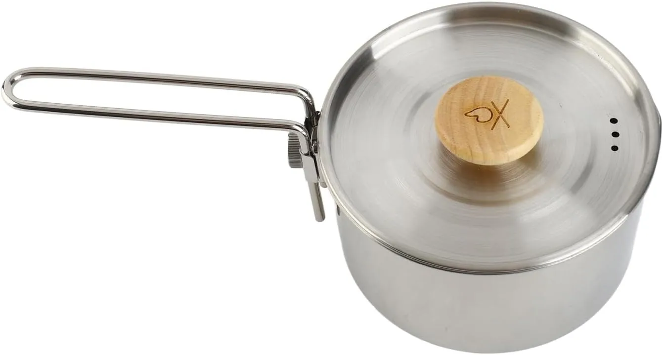 Camping Pot, 1L Stainless Steel Camping Tea Pot, Portable Camping Kettle, Multifunctional Outdoor Kettle Pot Camp Cooker Camping Tea Kettle with Removable Handle for Camping