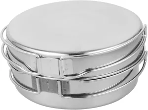 Camping Pot Pan Bowl Cup Set 4-Piece Stainless Steel Cookware Kit for Outdoor Cooking Hiking and Picnic Supplies