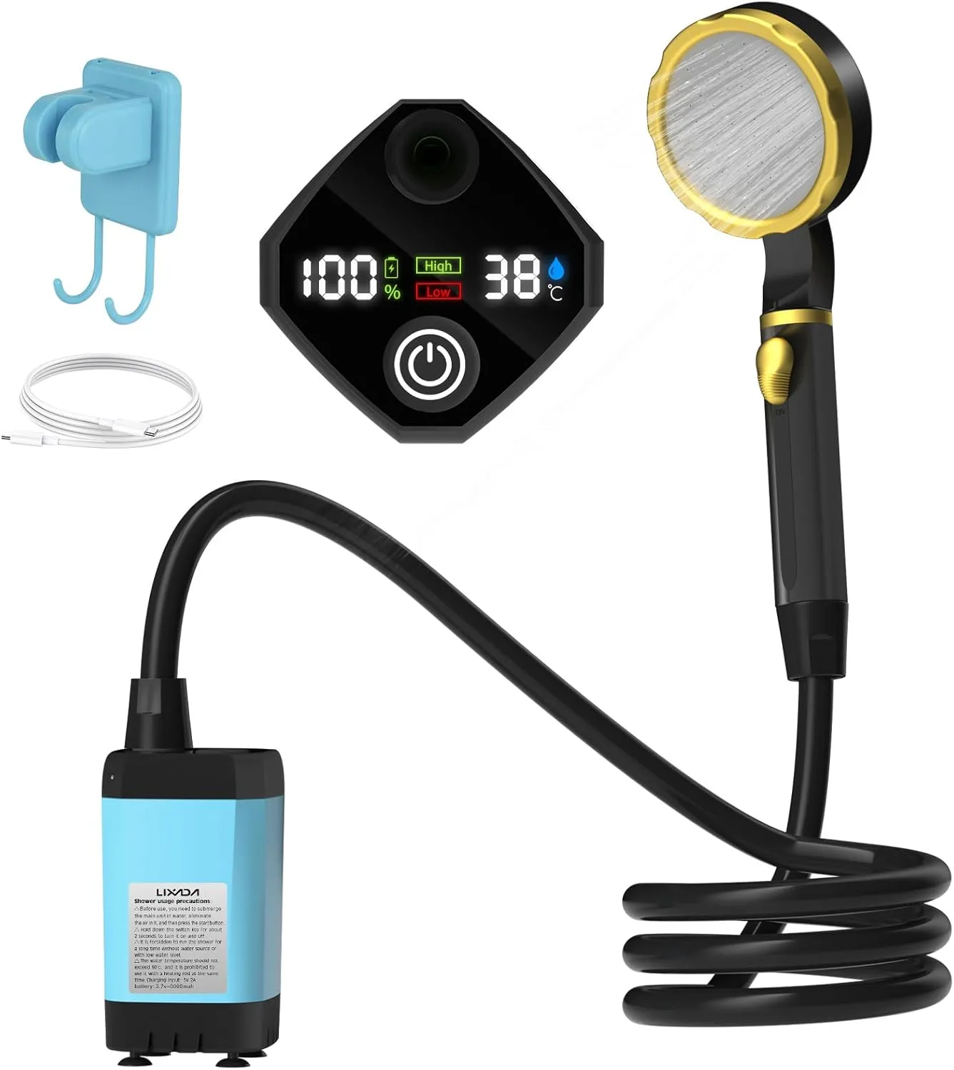 Camping Shower, Portable Camping Shower Pump RV Outdoor Shower Kit Camp Shower w Full Screen Intelligent Digital Display Adjustable Shower Kit for Backyard