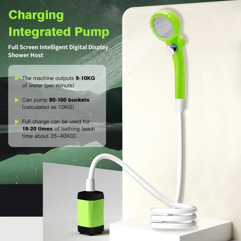 Camping Shower, Portable Camping Shower Pump RV Outdoor Shower Kit Camp Shower w Full Screen Intelligent Digital Display Adjustable Shower Kit for Backyard