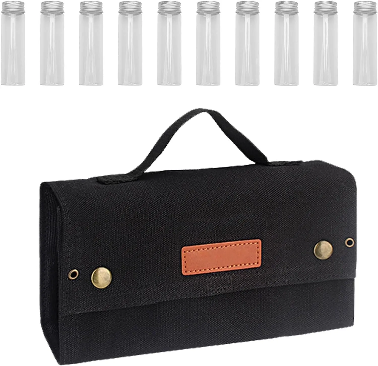 Camping Spice Kit, Portable Travel Spice Bag Pouch With 10 Spice Containers, Foldable Canvas Seasoning Storage Bag for Outdoor Travel Camping BBQ Picnic- Black