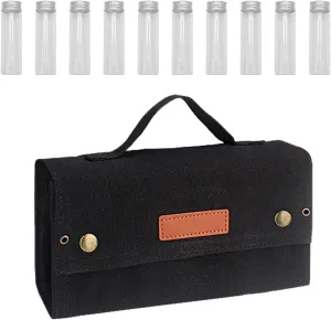 Camping Spice Kit, Portable Travel Spice Bag Pouch With 10 Spice Containers, Foldable Canvas Seasoning Storage Bag for Outdoor Travel Camping BBQ Picnic- Black