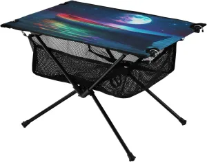Camping Table Lightweight Portable Folding Table with Mesh Storage Net Galaxy Starry Sky Small Boat Ideal for Camping Hiking Beach Picnic Travel Backyard