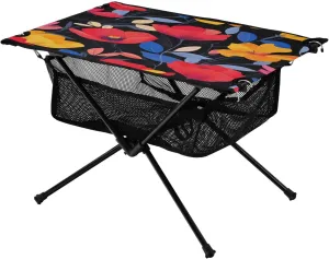 Camping Table Lightweight Portable Folding Table with Mesh Storage Net Poppy Flower Blue Leaves Ideal for Camping Hiking Beach Picnic Travel Backyard