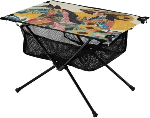 Camping Table Lightweight Portable Folding Table with Mesh Storage Net Sunflower Horse Watercolor Ideal for Camping Hiking Beach Picnic Travel Backyard