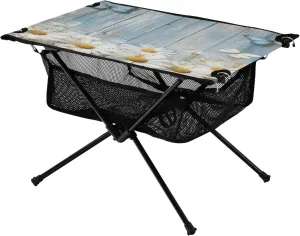 Camping Table Lightweight Portable Folding Table with Mesh Storage Net Wood Grain Flower Butterfly Ideal for Camping Hiking Beach Picnic Travel Backyard