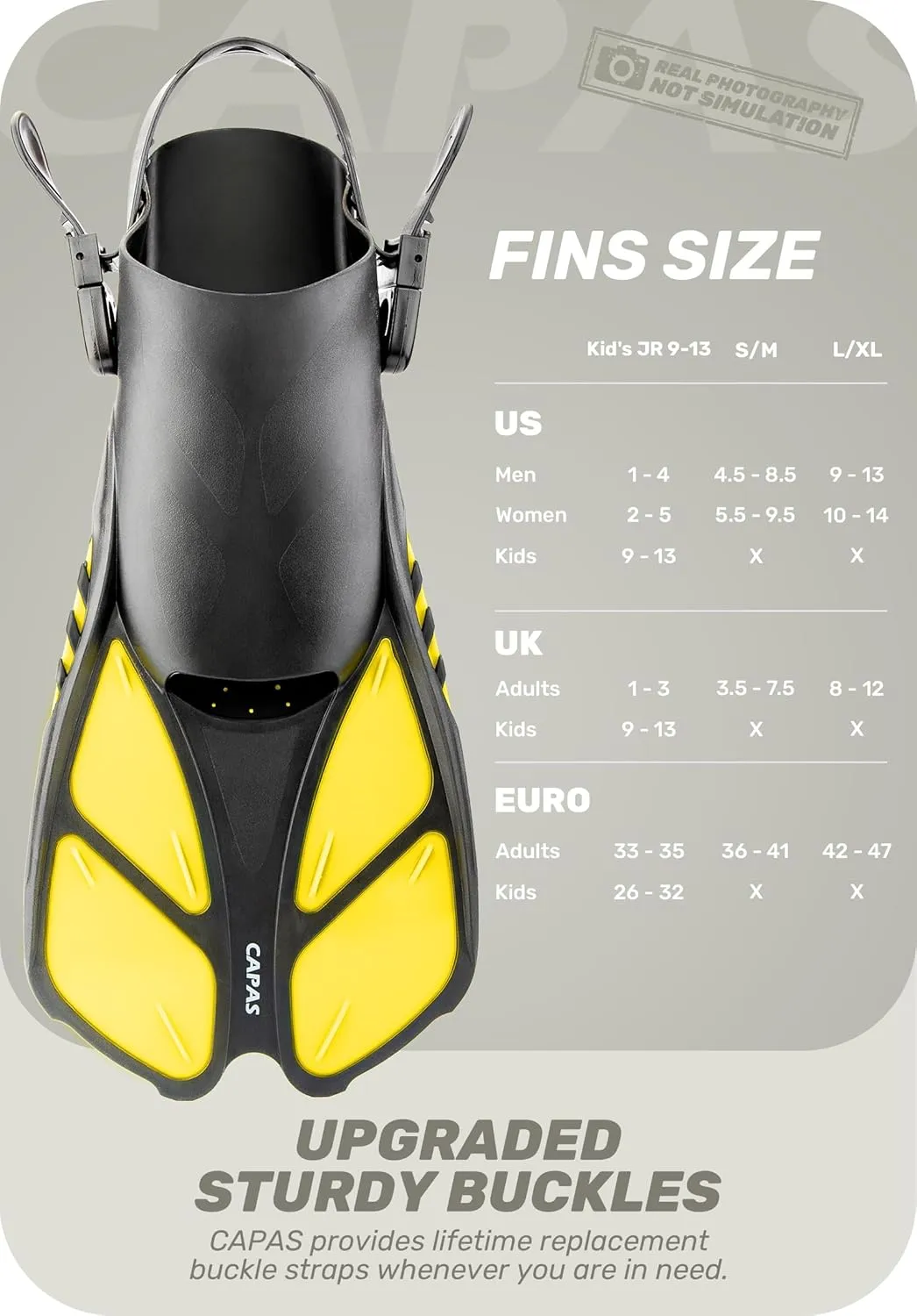 CAPAS Snorkel Fins, Swim Fins Travel Size Short Adjustable for Snorkeling Diving Adult Men Women Kids Open Heel Swimming Flippers