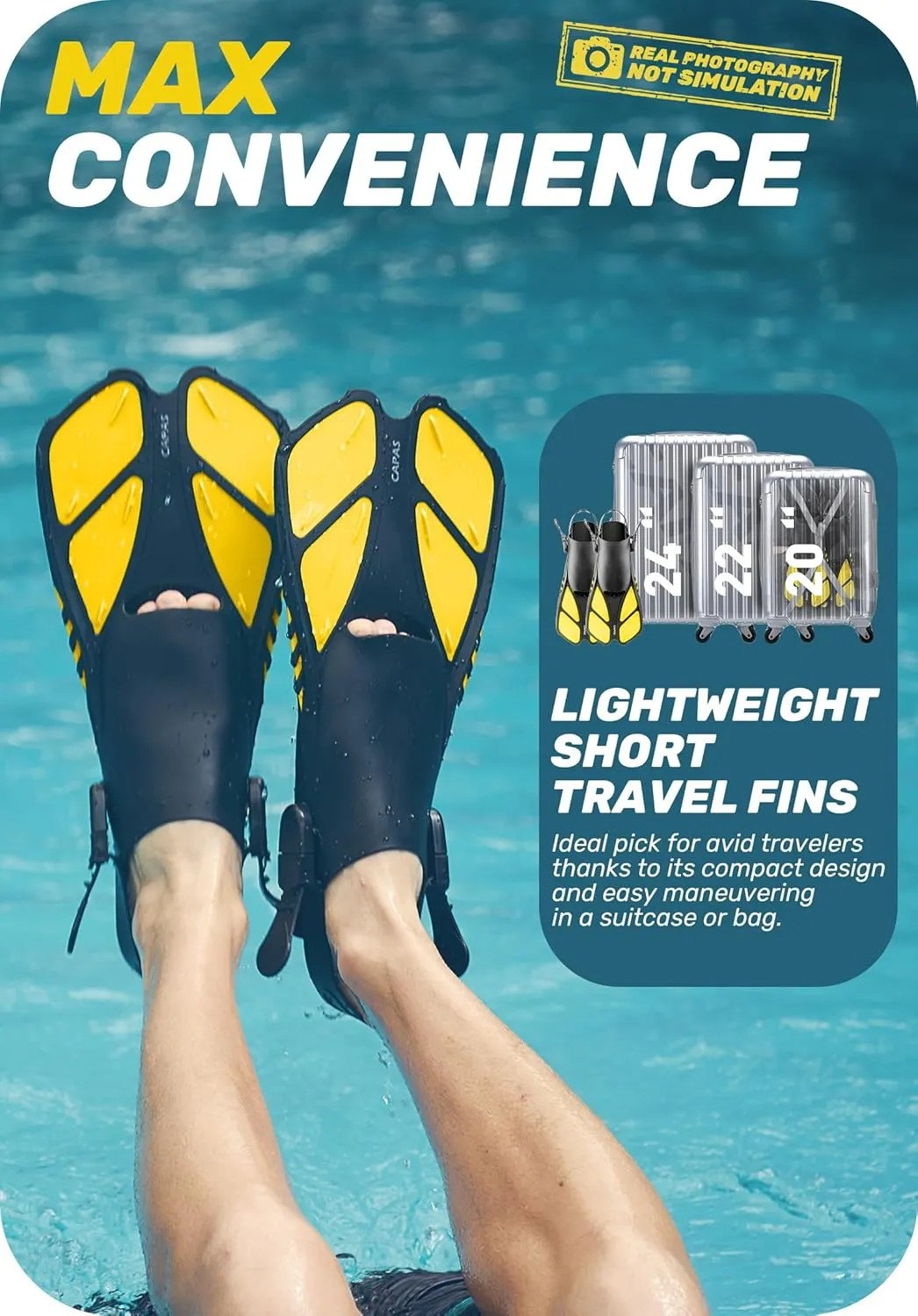 CAPAS Snorkel Fins, Swim Fins Travel Size Short Adjustable for Snorkeling Diving Adult Men Women Kids Open Heel Swimming Flippers
