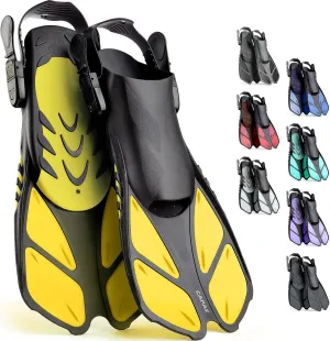 CAPAS Snorkel Fins, Swim Fins Travel Size Short Adjustable for Snorkeling Diving Adult Men Women Kids Open Heel Swimming Flippers