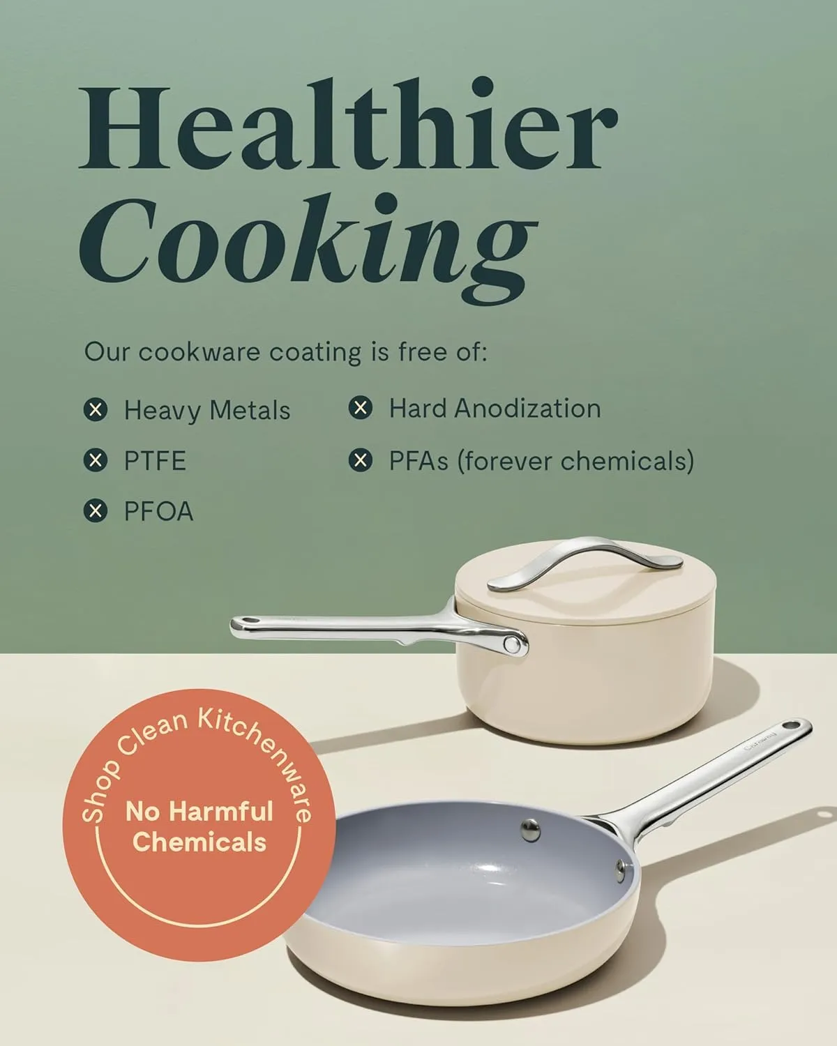 Caraway Mini Cookware Set - Non-Stick Ceramic Fry Pan (1.05 qt, 8") Sauce Pan (1.75 qt) & Storage Rack - Non Toxic, PTFE & PFOA Free - Oven Safe & Stovetop Agnostic (Gas, Electric & Induction) - Sage