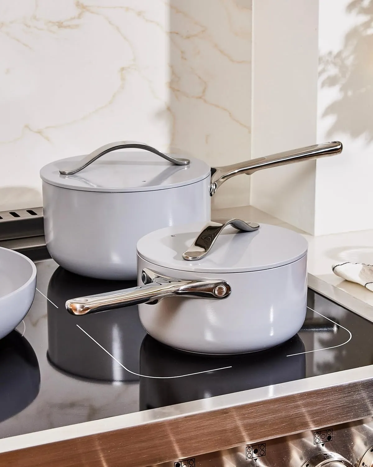 Caraway Nonstick Ceramic Sauce Pan with Lid (1.75 qt) - Non Toxic, PTFE & PFOA Free - Oven Safe & Compatible with All Stovetops (Gas, Electric & Induction) - Navy