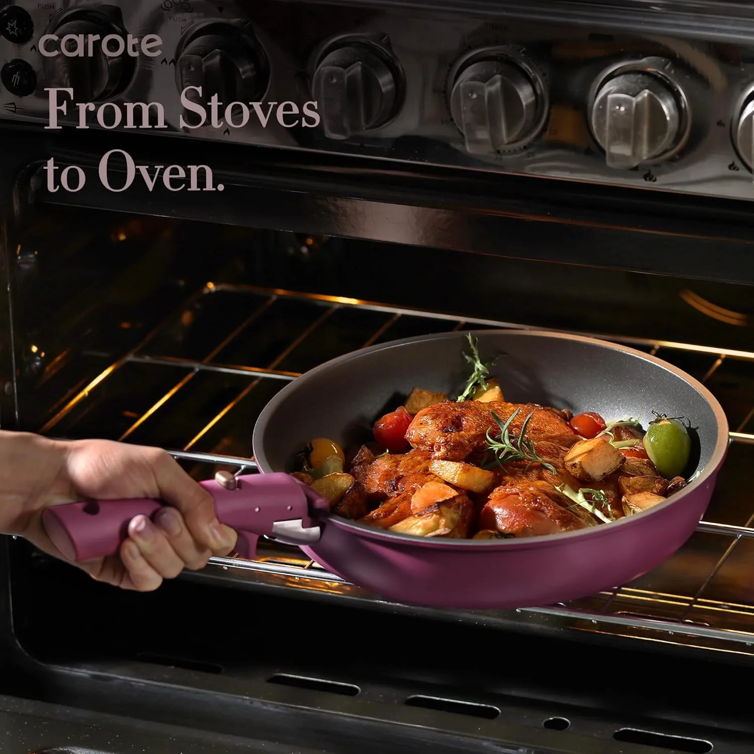 CAROTE 19pcs Pots and Pans Set, Nonstick Cookware Set Detachable Handle, Induction Kitchen Cookware Sets Non Stick with Removable Handle, RV Cookware Set, Gold and Purple
