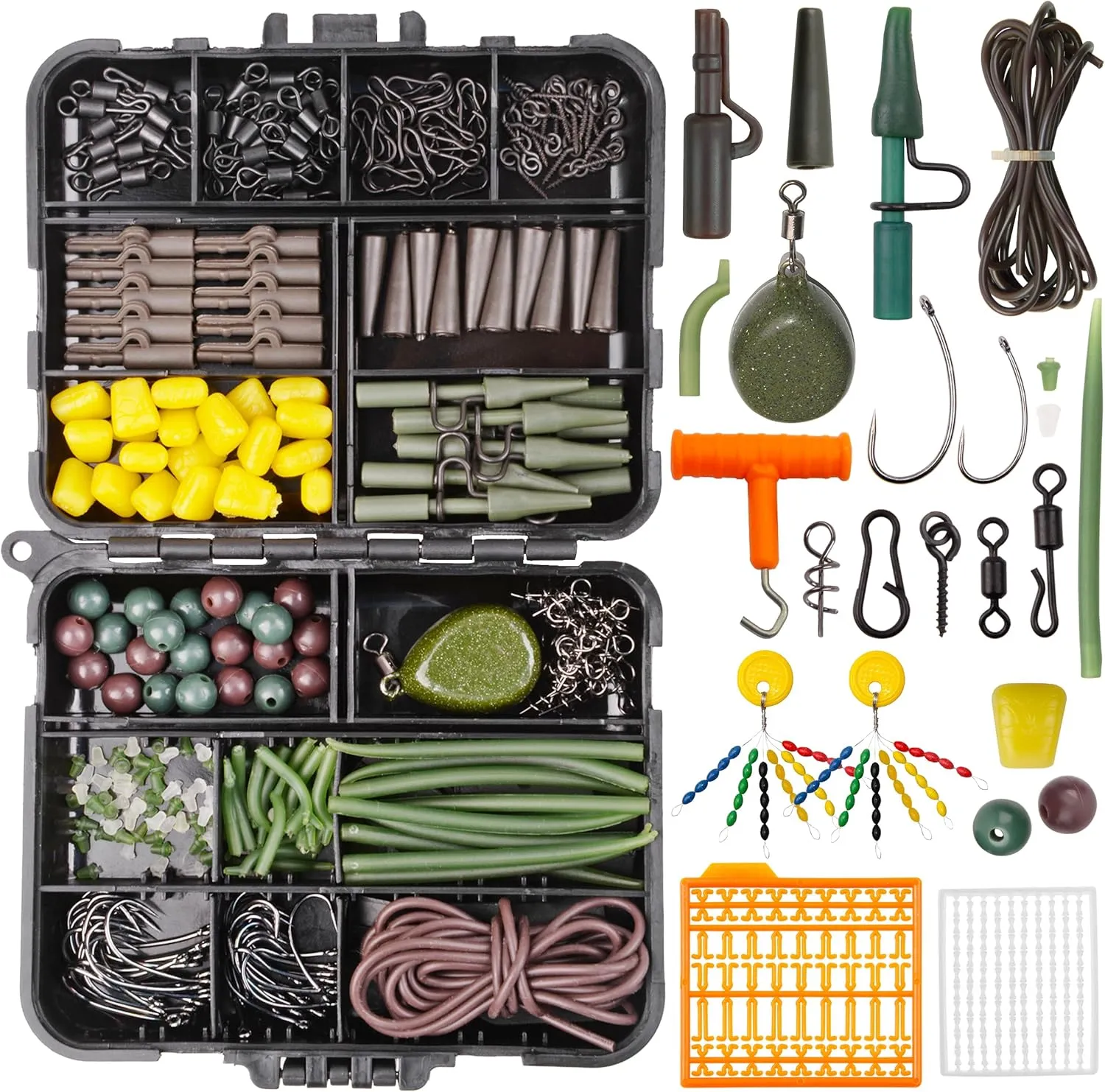 Carp Fishing Equipment Kit, 277pcs Carp Fishing Tackle Box with Carp Hooks Boilies Corn Baits Weights Rigs Swivels Snaps Various Gear Accessories Set for Men Gift