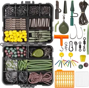 Carp Fishing Equipment Kit, 277pcs Carp Fishing Tackle Box with Carp Hooks Boilies Corn Baits Weights Rigs Swivels Snaps Various Gear Accessories Set for Men Gift
