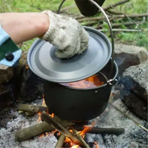 Carry Camping Hiking Outdoor Cookware Cooking Picnic Camping Pot Hanging Pot Cooking Kettle with Lid Pan Cookware for Camping Hiking Fishing Picnic Backpacking 5 Quarts
