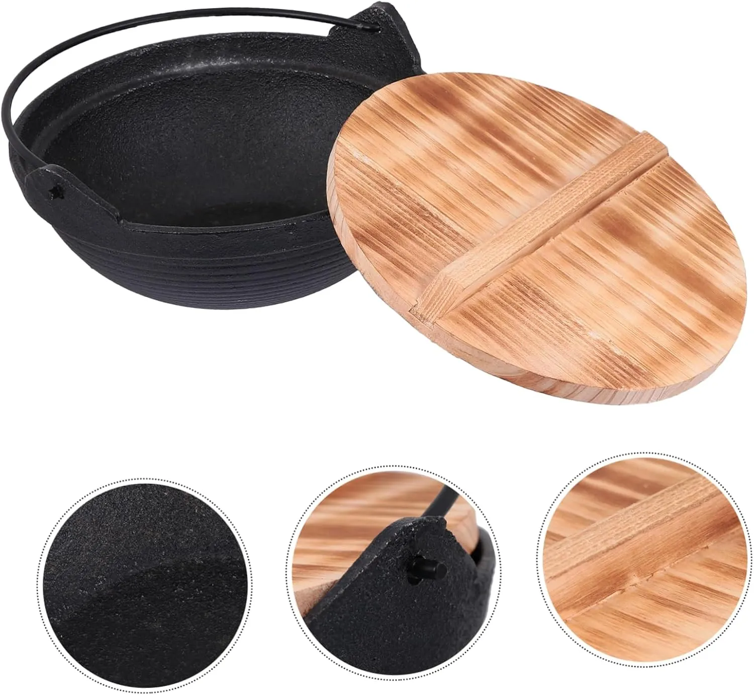 Cast Iron Hot Pot Cooking Pot Lodge Style Hanging Kettle Multifunctional Stockpot Camping Essential Non-stick Surface for Easy Cleaning