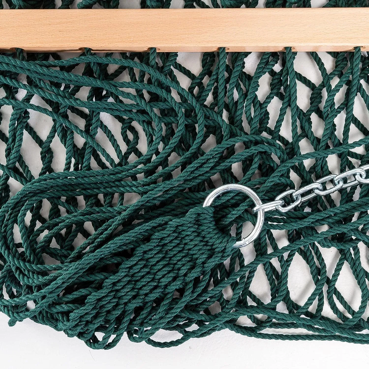 Castaway Living 13 ft. Double Traditional Hand Woven Green Polyester Rope Hammock with Free Extension Chains and Tree Hooks, for 2 People with a Weight Capacity of 450 lbs.