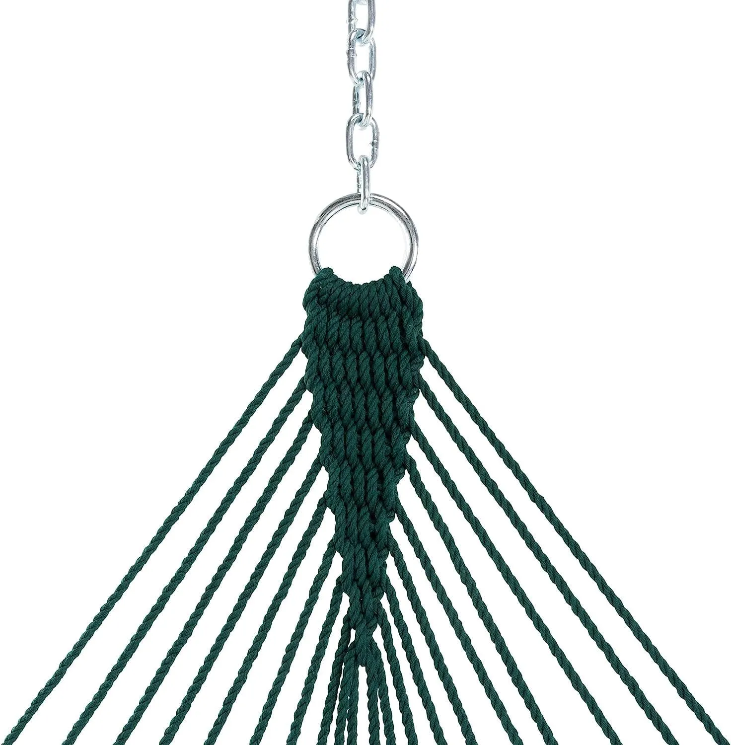 Castaway Living 13 ft. Double Traditional Hand Woven Green Polyester Rope Hammock with Free Extension Chains and Tree Hooks, for 2 People with a Weight Capacity of 450 lbs.