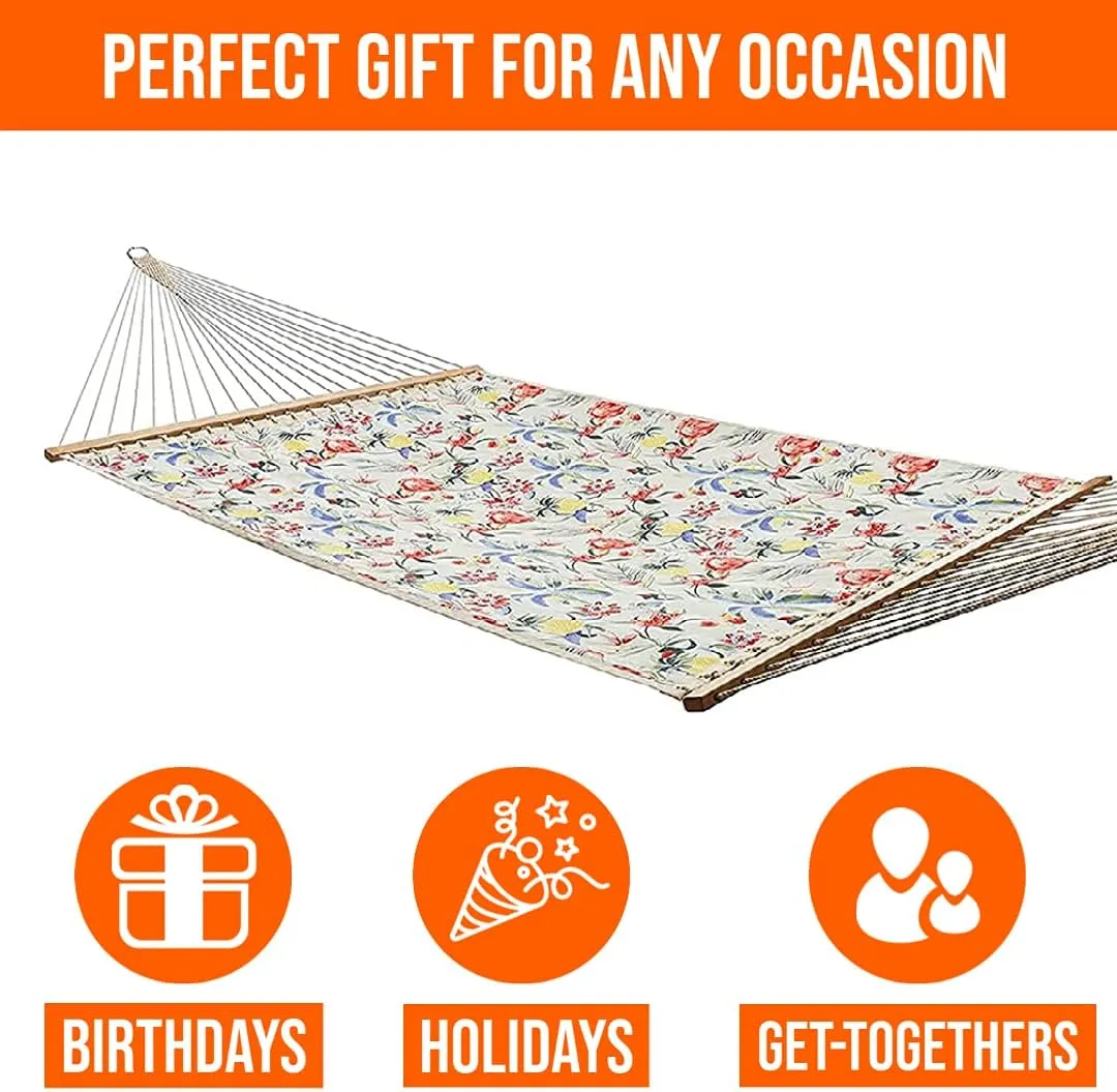 Castaway Living Large Tropical Print Quick Dry Hammock with Free Extension Chains & Tree Hooks, Designed in The USA, Accommodates Two People with a Weight Limit of 350 lbs.